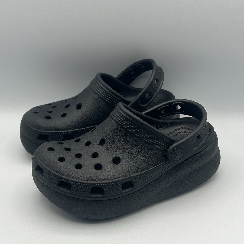 Crocs Crush Clogs Platform Wedge Black Slip On Slides - Kids Size 13 USED - Picture 2 of 8